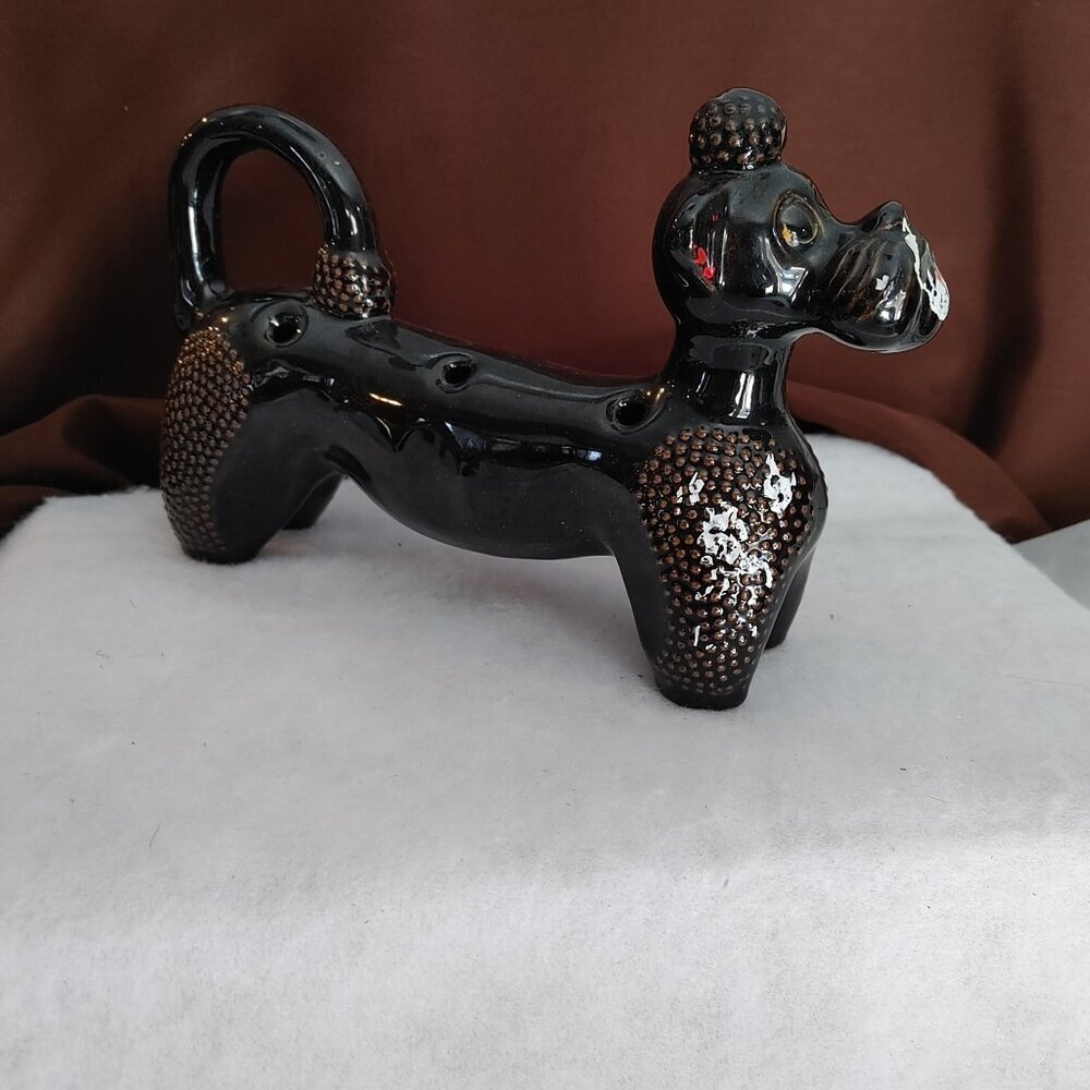 Vintage 50s Black Ceramic Poodle Mama Dog Figurine
